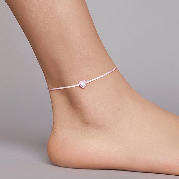 Solid 925 Sterling Silver Neon Pink Love Rope Anklet - Image 4