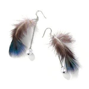 Solid 925 Sterling Silver Peacock Feather Drop Earrings