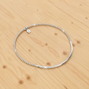 Solid 925 Sterling Silver Simple Beaded with Bar Bracelet