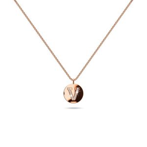 Solid 925 Sterling Silver Initial Alphabet Personalised Disc Necklace- V