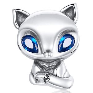 Solid 925 Sterling Silver Blue Eyed Fox Pandora Inspired Charm