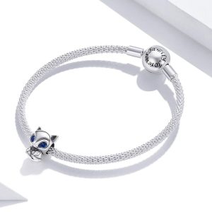 Solid 925 Sterling Silver Blue Eyed Fox Pandora Inspired Charm