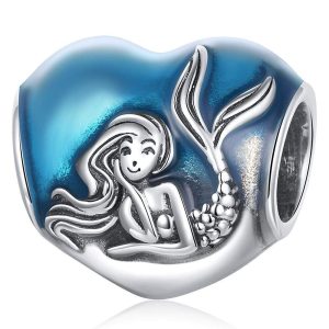 Solid 925 Sterling Silver Blue Mermaid Pandora Inspired Charm