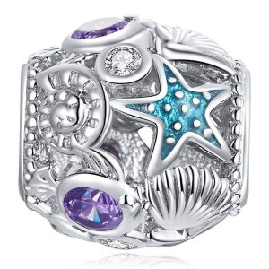Solid 925 Sterling Silver Starfish and Seashells Pandora Inspired Charm
