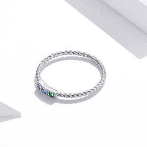 Solid 925 Sterling Silver Cubic Zirconia Tricolour Crystals Twist Ring