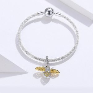 Solid 925 Sterling Silver Crystal Yellow Bee Animal Bracelet