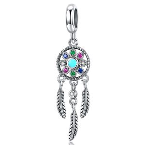 Solid 925 Sterling Silver Colourful Dreamcatcher Pandora Inspired Charm