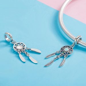 Solid 925 Sterling Silver Colourful Dreamcatcher Pandora Inspired Charm