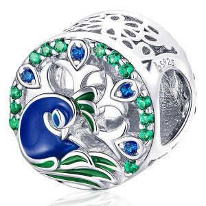 Solid 925 Sterling Silver Colorful Peacock Animal Pandora Inspired Charm