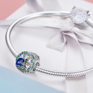 Solid 925 Sterling Silver Colorful Peacock Animal Pandora Inspired Charm