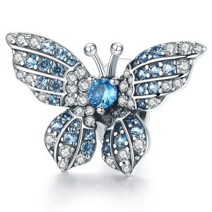 Solid 925 Sterling Silver Blue Butterfly Animal Pandora Inspired Charm