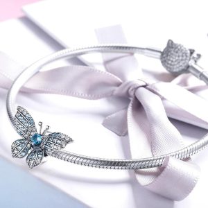 Solid 925 Sterling Silver Blue Butterfly Animal Pandora Inspired Charm