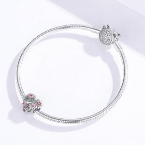 Solid 925 Sterling Silver Heart Colourful Floral Flower Pandora Inspired Charm