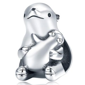 Solid 925 Sterling Silver Baby and Mama Beaver Animal Hugging Pandora Inspired Charm