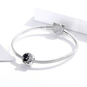 Solid 925 Sterling Silver Black Cat Over the Moon Pandora Inspired Charm