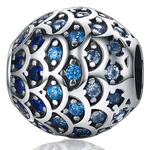 Solid 925 Sterling Silver Blue Mermaid Scale Pandora Inspired Charm