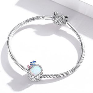 Solid 925 Sterling Silver Pink and Blue Inlay Couple Butterfly Pandora Inspired Charm