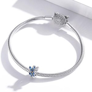 Solid 925 Sterling Silver Twin Blue Inlay Butterfly Pandora Inspired Charm