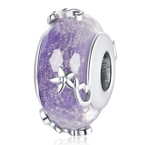 Solid 925 Sterling Silver Purple Glass Pandora Inspired charm
