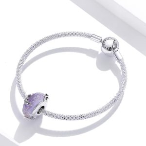 Solid 925 Sterling Silver Purple Glass Pandora Inspired charm
