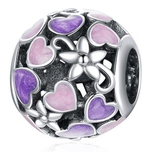 Solid 925 Sterling Silver Dual Tone Heart Shape Pandora Inspired charm