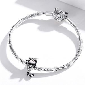 Solid 925 Sterling Silver Jumpy Fun Racoon Pandora Inspired Charm