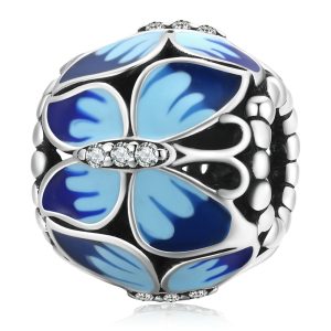 Solid 925 Sterling Silver Calming Blue Pandora Inspired Bead Charm