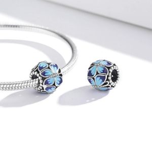Solid 925 Sterling Silver Calming Blue Pandora Inspired Bead Charm