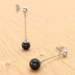 Solid 925 Sterling Silver Glossy Black Agate Dangle Earrings