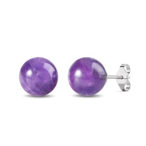 Solid 925 Sterling Silver Sphere Amethyst Stud Earrings 10mm