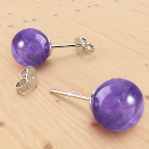 Solid 925 Sterling Silver Sphere Amethyst Stud Earrings 10mm