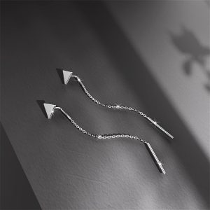 Solid 925 Sterling Silver Triangle Threader Earrings