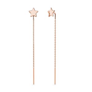 Solid 925 Sterling Rose Gold Star Threader Earrings