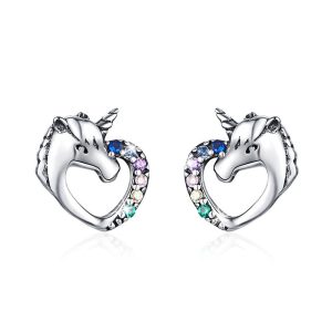 Solid 925 Sterling Silver Colourful Unicorn Stud Earrings