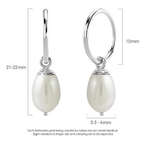 Solid 925 Sterling Silver Raindrop Pearl Hoop Earrings