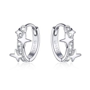 Solid 925 Sterling Silver Little Stars Huggies Earrings