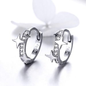Solid 925 Sterling Silver Little Stars Huggies Earrings