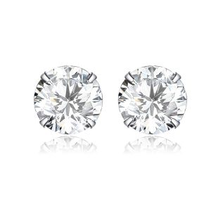 Solid 925 Sterling Silver Round Cut Four Prong Stud Earrings