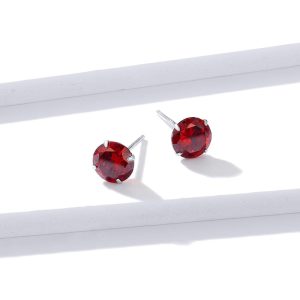 Solid 925 Sterling Silver Scarlet Diamond Round Cut Four Prong Stud Earrings