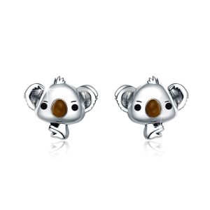 Solid 925 Sterling Silver Big Head Baby Koala Earrings