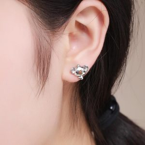 Solid 925 Sterling Silver Big Head Baby Koala Earrings