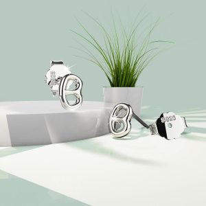 Solid 925 Sterling Silver Initial Alphabet Personalised Stud Earrings- B