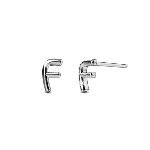 Solid 925 Sterling Silver Initial Alphabet Personalised Stud Earrings- F