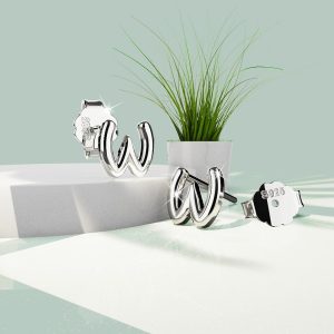 Solid 925 Sterling Silver Initial Alphabet Personalised Stud Earrings- W
