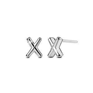 Solid 925 Sterling Silver Initial Alphabet Personalised Stud Earrings- X