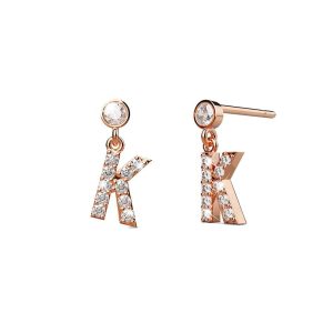 Solid 925 Sterling Silver Initial Crystal Personalised Alphabet Letter Earrings Rose Gold - K