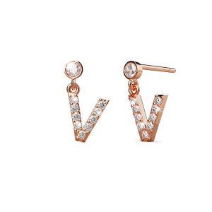 Solid 925 Sterling Silver Initial Crystal Personalised Alphabet Letter Earrings Rose Gold - V