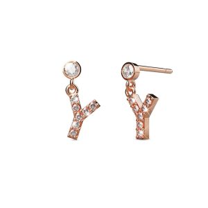 Solid 925 Sterling Silver Initial Crystal Personalised Alphabet Letter Earrings Rose Gold - Y