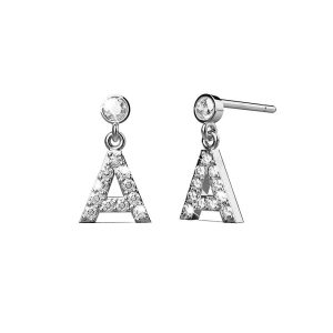 Solid 925 Sterling Silver Initial Crystal Personalised Alphabet Letter Earrings - A