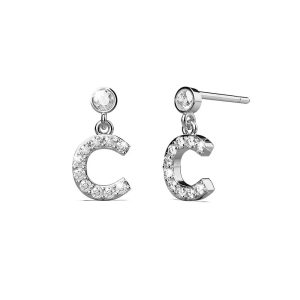 Solid 925 Sterling Silver Initial Crystal Personalised Alphabet Letter Earrings - C
